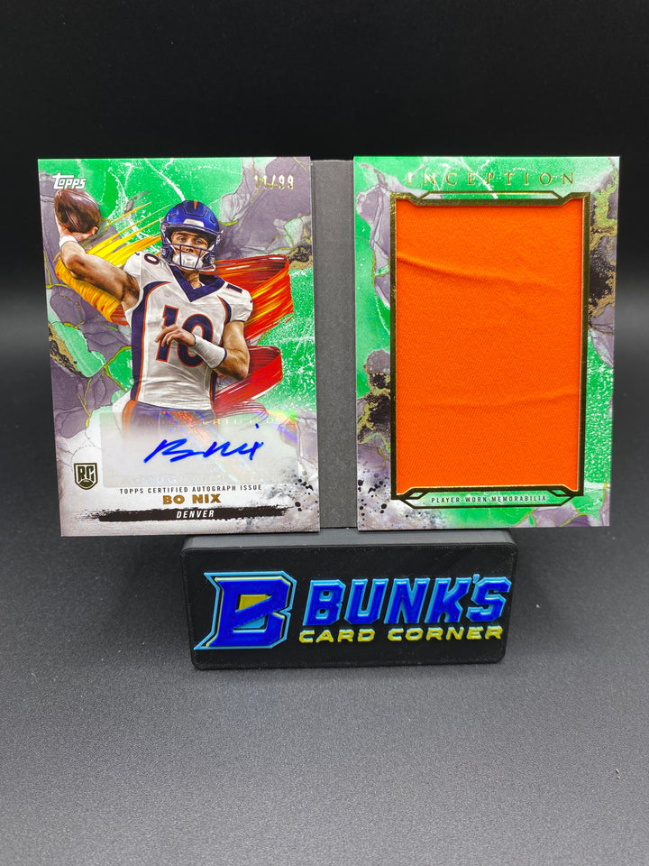 2024 Bo Nix Inception Gensis Auto. Relic Book Card Green 11/99