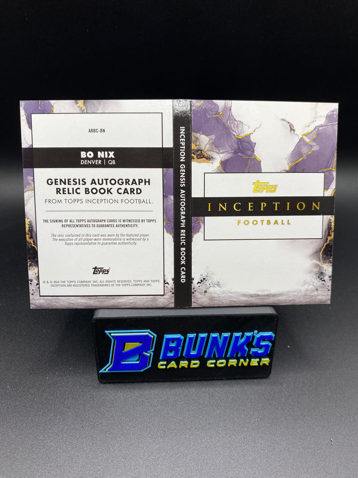 2024 Bo Nix Inception Gensis Auto. Relic Book Card Green 11/99