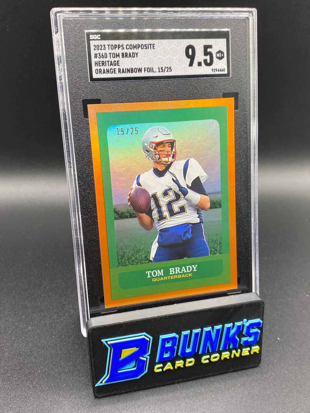 2023 Tom Brady Heritage Orange Rainbow Foil 15/25 SGC 9.5