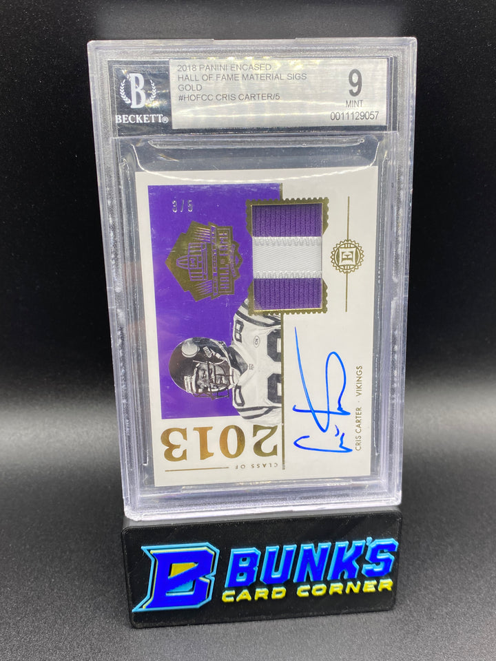 2018 Cris Carter HOF Material Sig. Gold 3/5 Beckett 9