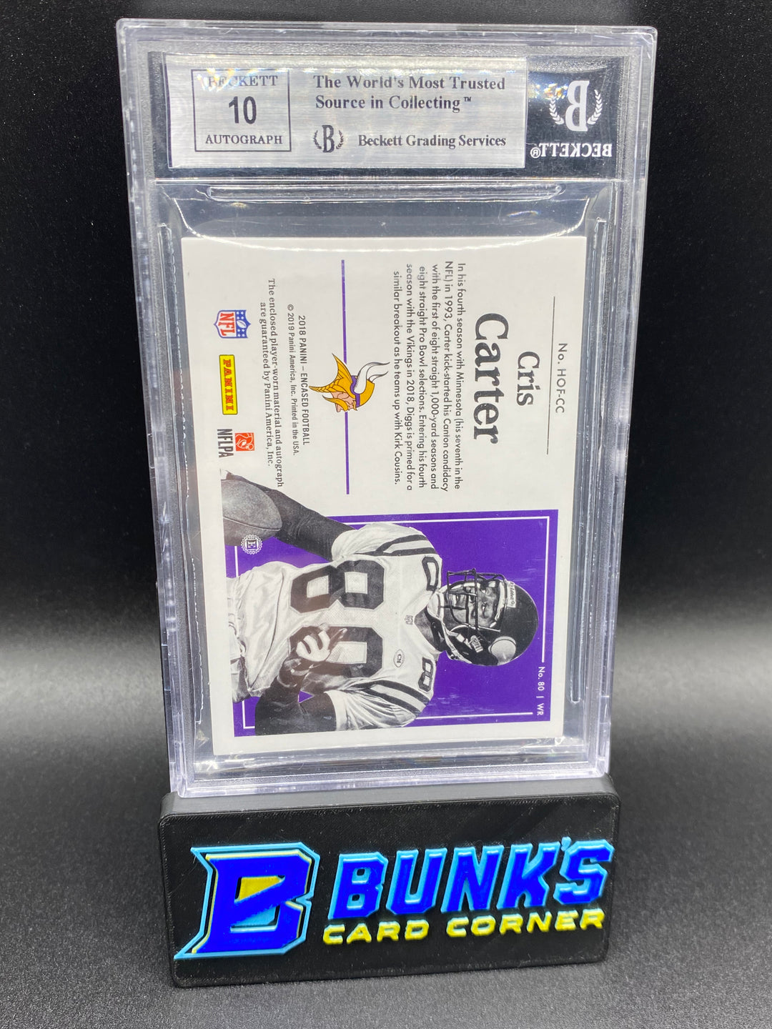 2018 Cris Carter HOF Material Sig. Gold 3/5 Beckett 9