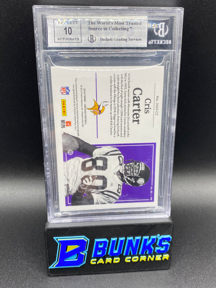 2018 Cris Carter HOF Material Sig. Gold 3/5 Beckett 9