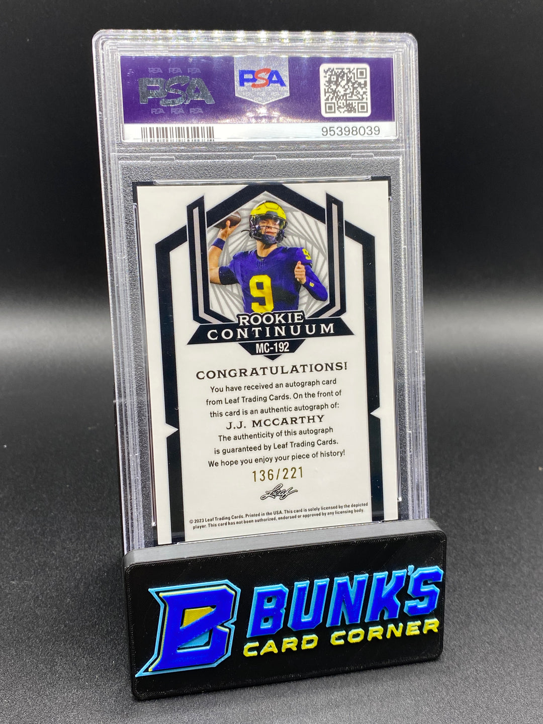 2023 JJ McCarthy Continuum Auto. PSA 9