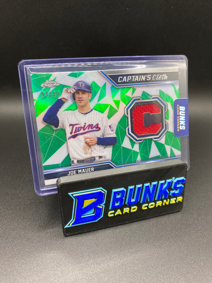 2021 Joe Mauer Green Captain's Cloth Game used 94/99 HOF