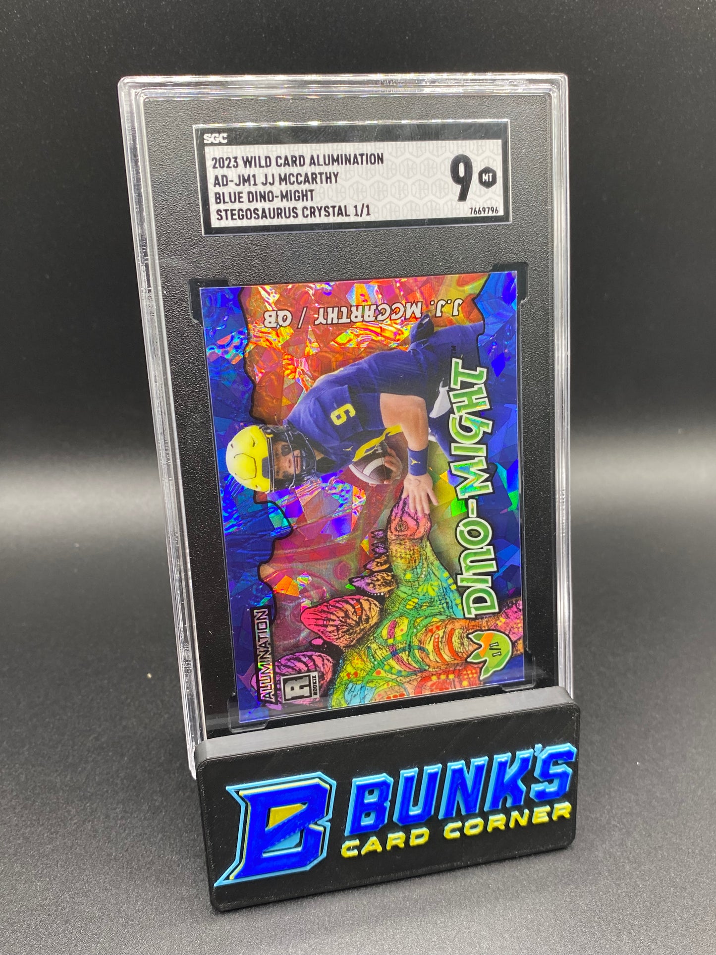 2023 JJ McCarthy Blue Dino-Might Stegosaurus Crystal 1/1 SGC 9