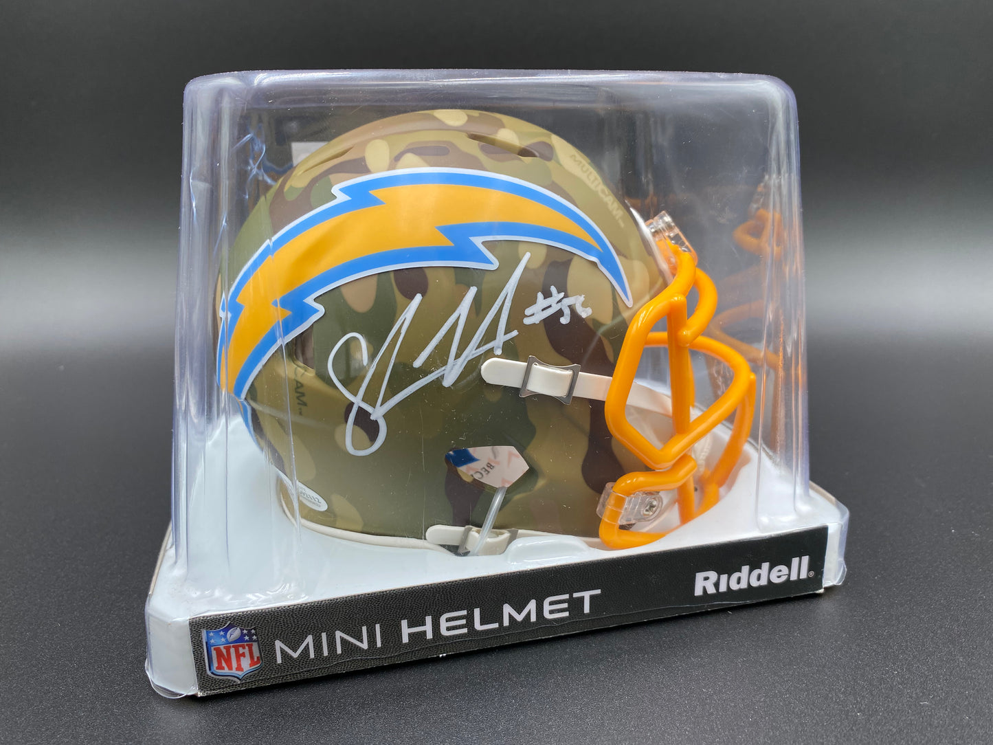 Mini Helmet Chargers Signed Shawn Merriman Beckett CoA Camo (Opened)