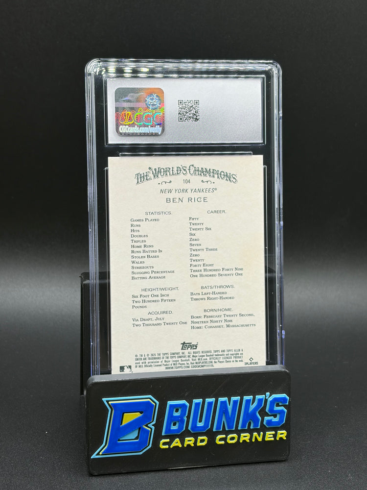 2025 Ben Rice Topps Allen & Ginter CGC 10 RC