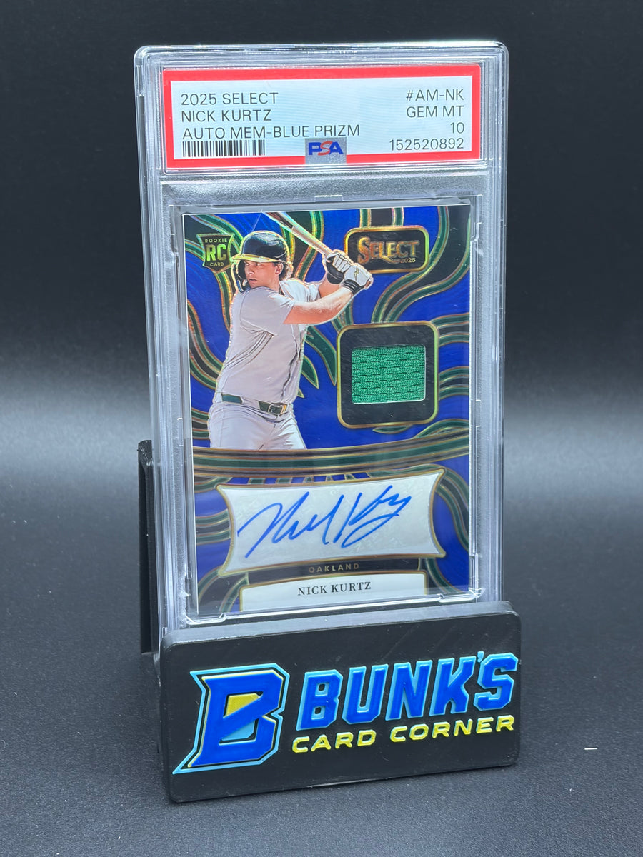 2025 Nick Kurtz Auto Mem Blue Prizm PSA 10 RC 30/35