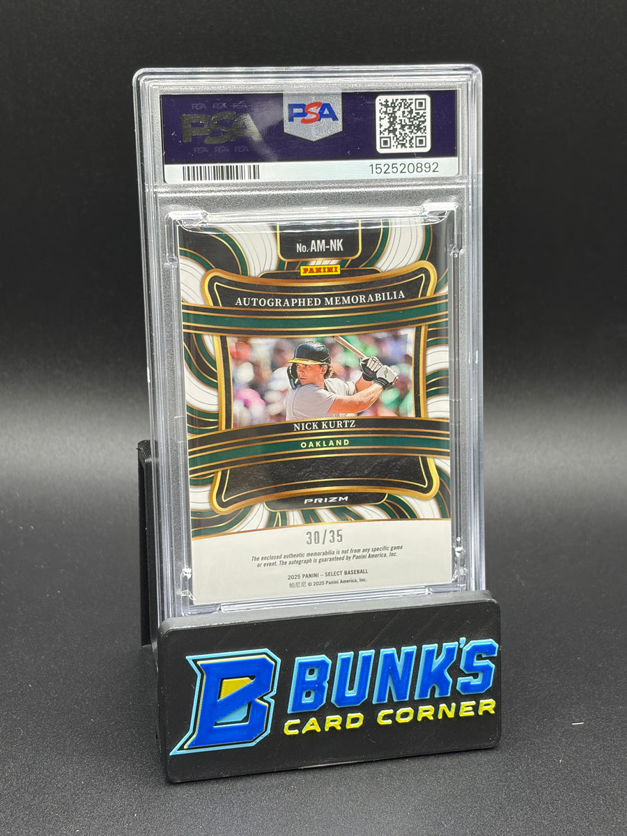 2025 Nick Kurtz Auto Mem Blue Prizm PSA 10 RC 30/35
