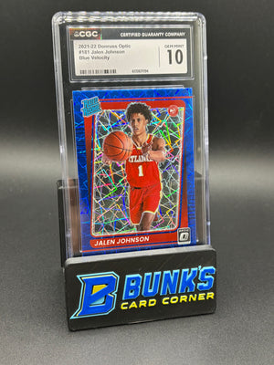 2021-22 Jalen Johnson Blue Velocity Donruss Optic CGC 10 RC