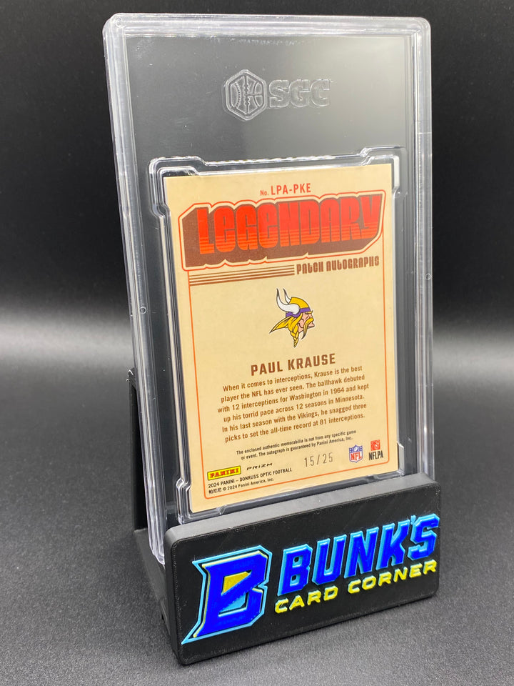 2024 Paul Krause Legendary Patch Auto 15/25 SGC Authentic
