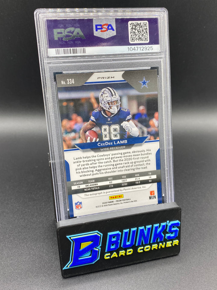 2020 CeeDee Lamb Auto-No Huddle Prizm PSA 9