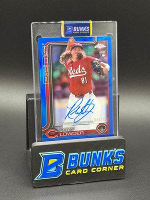 2025 Rhett Lowder Topps Chrome Auto Blue Refractor 64/150 RC