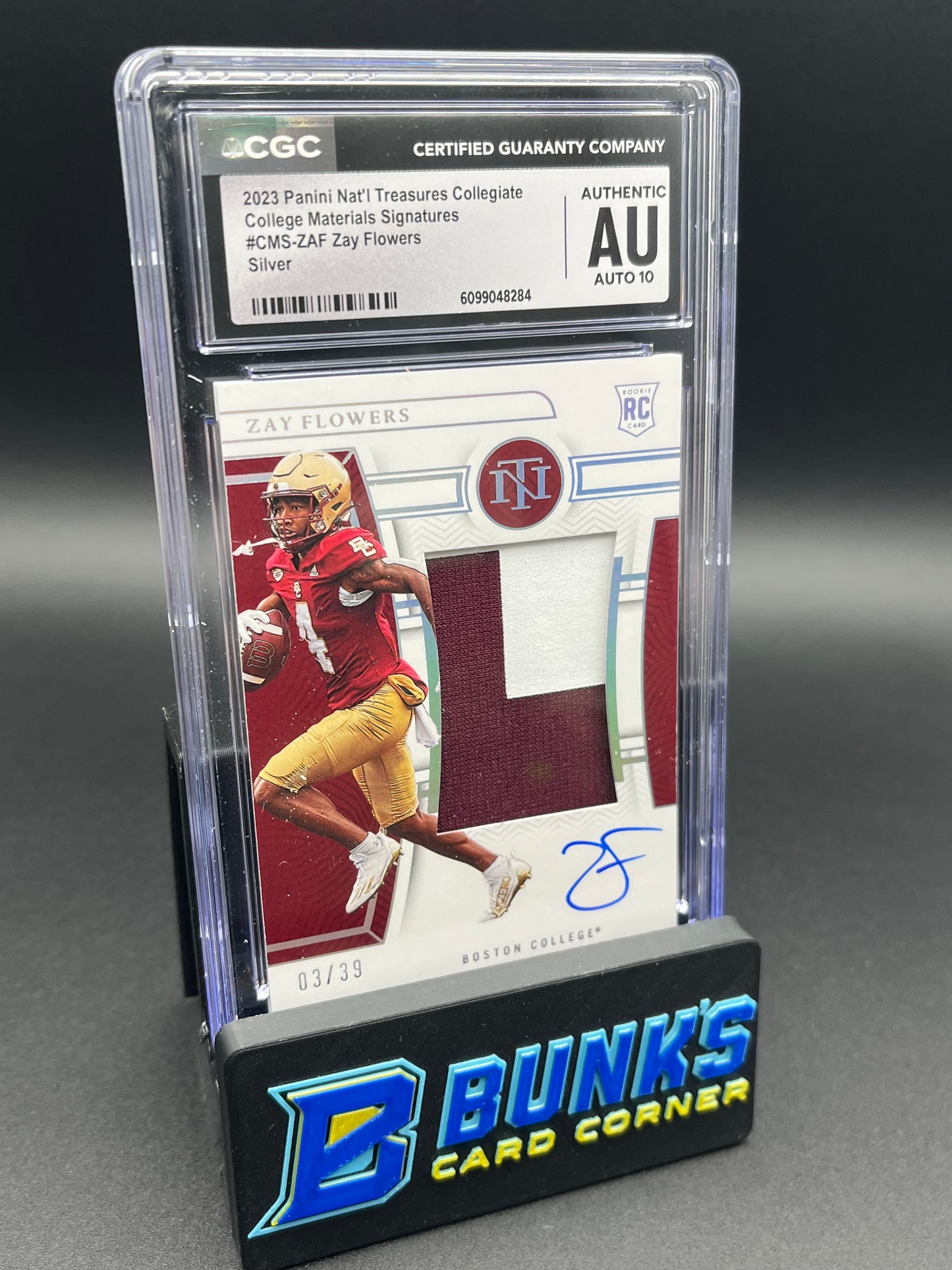 2023 Zay Flowers Silver College Materials Signatures AU Auto 10 RC 3/39