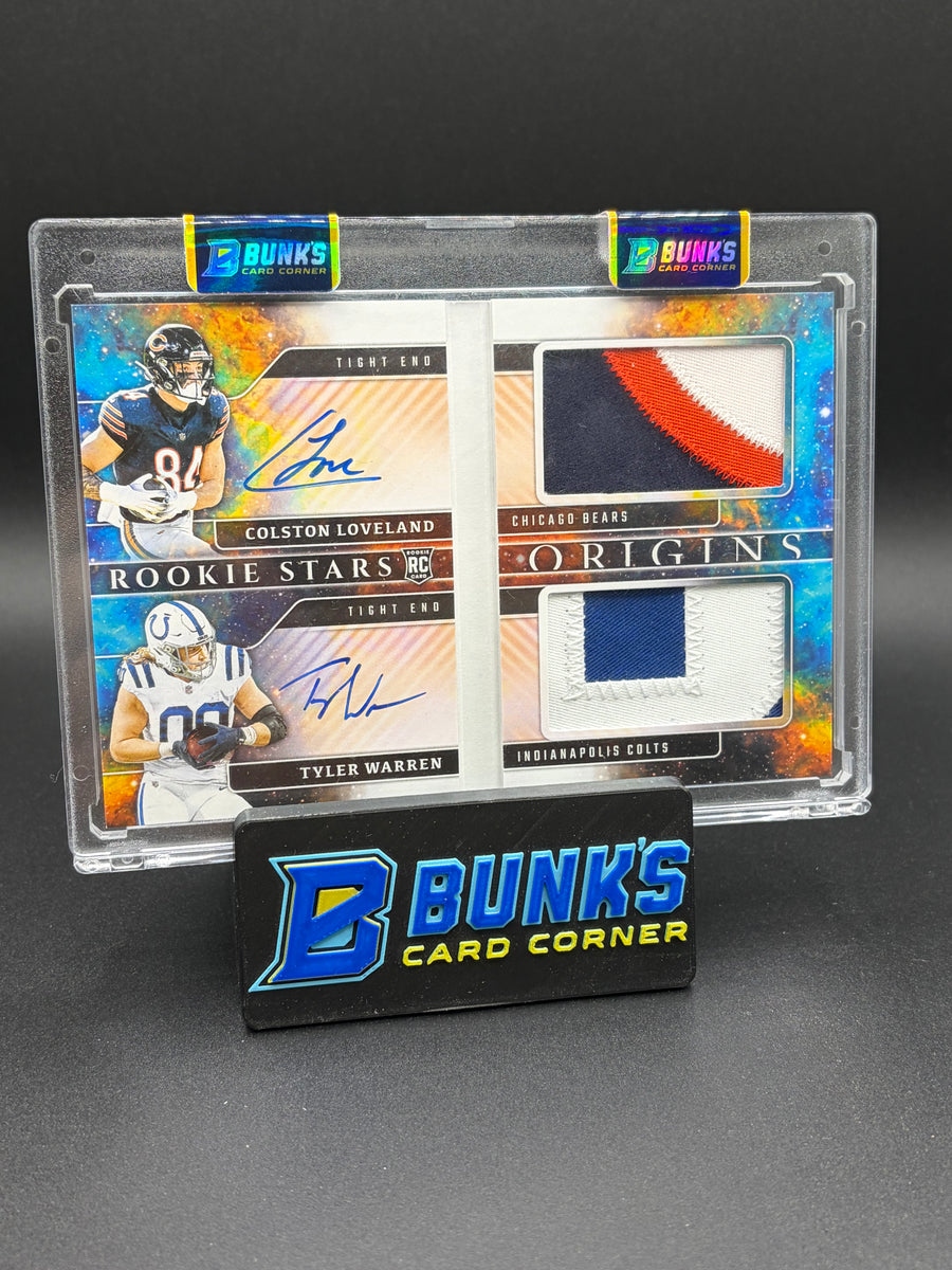 2025 Colston Loveland & Tyler Warren Origins Rookie Stars 26/49 RC Auto