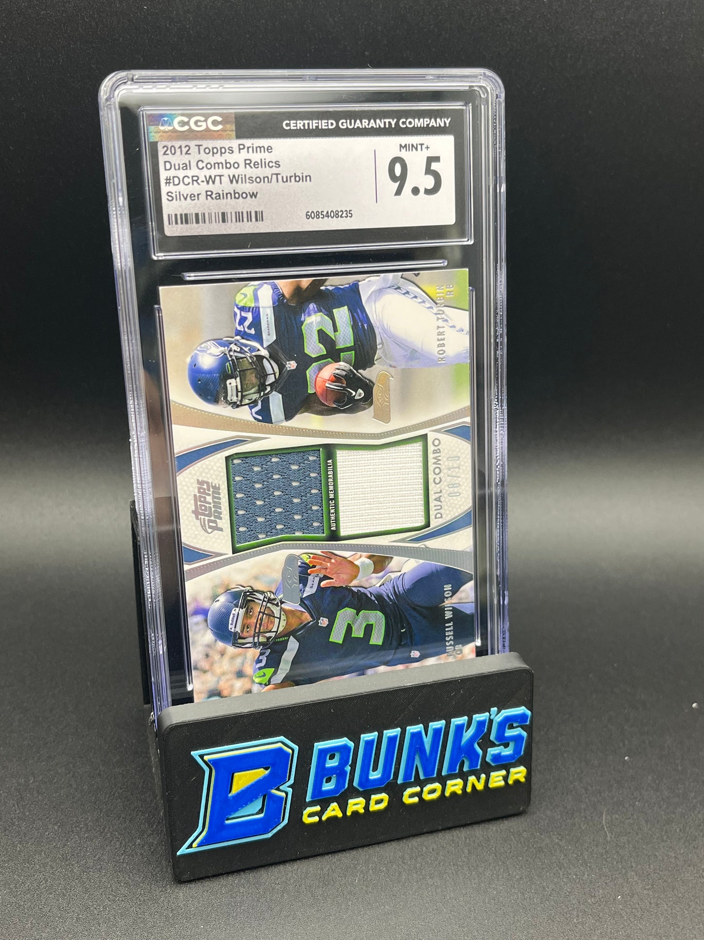 2012 Russell Wilson & Robert Turbin Silver Rainbow Dual Combo Relics CGC 9.5 8/10