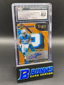 2021 Chuba Hubbard Neon Orange Pulsar Jumbo Rookie Sig Swatch CGC Authentic 4/25