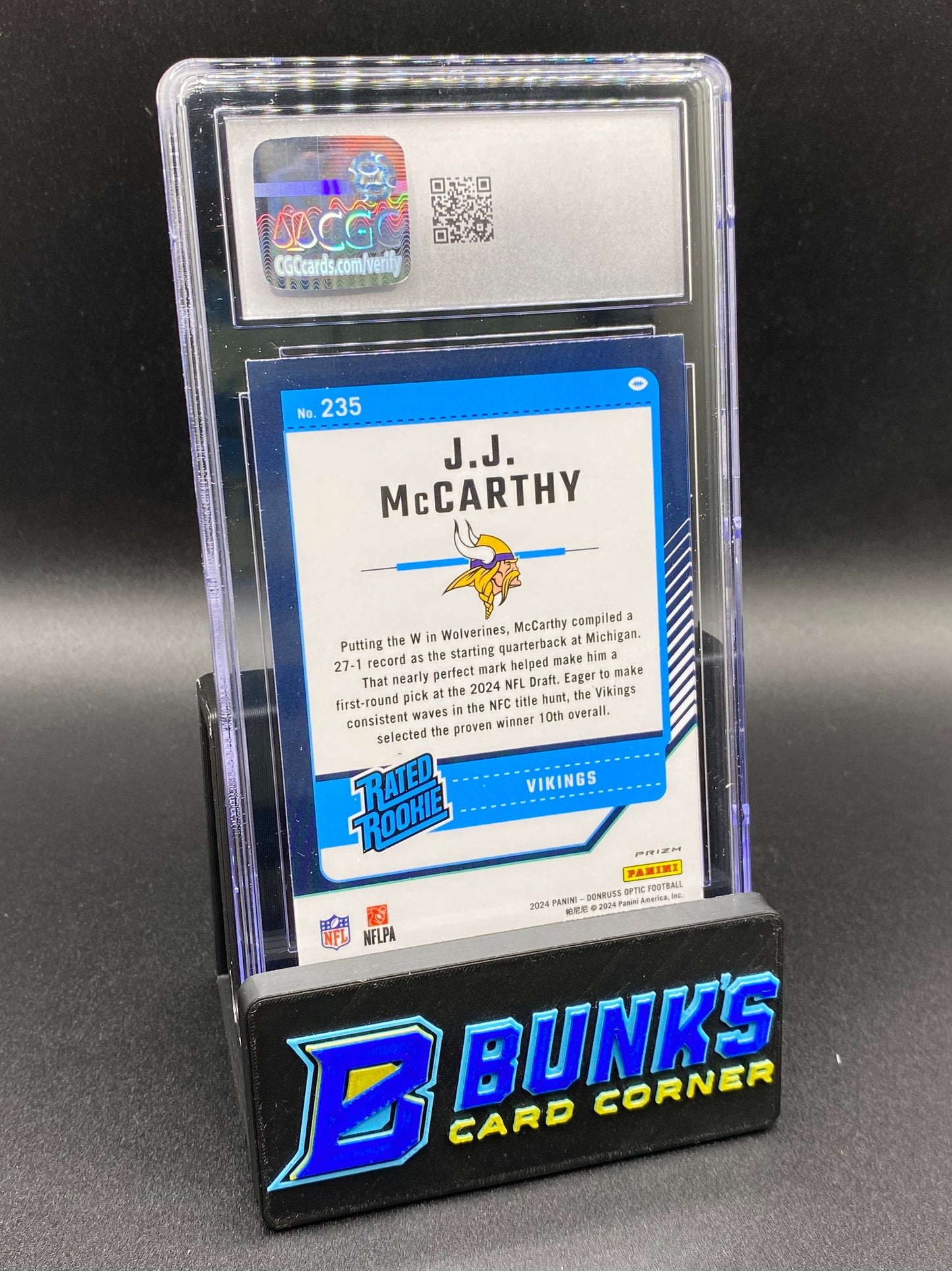 2024 JJ McCarthy Purple Shock CGC 10 RC