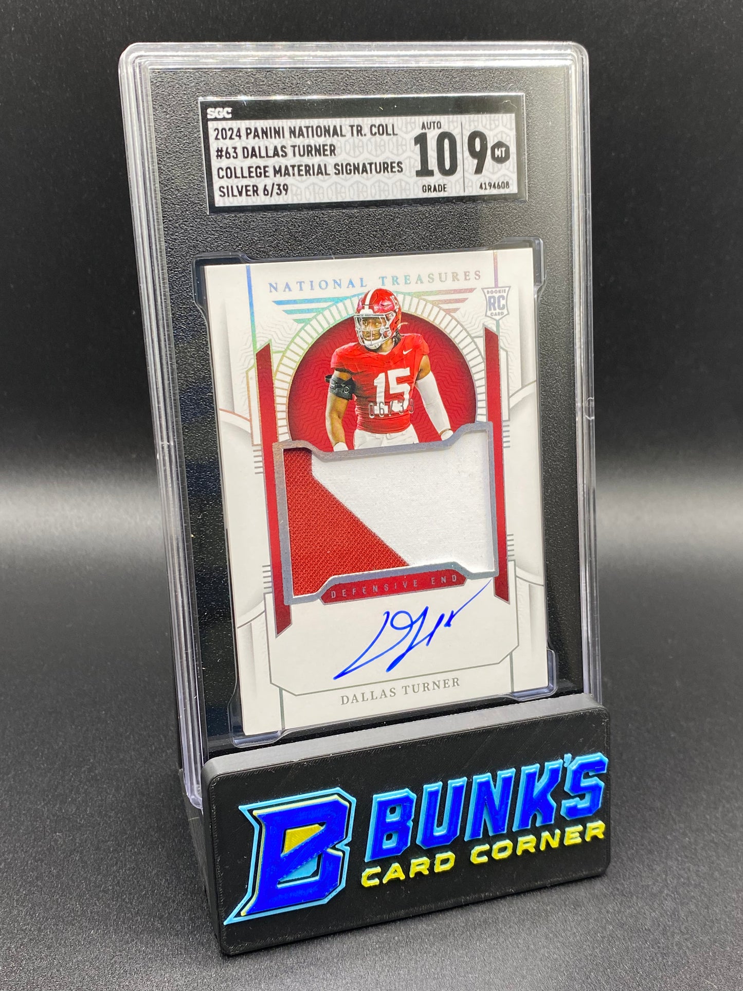 2024 Dallas Turner College Material Sig Silver 6/39 SGC 10/9