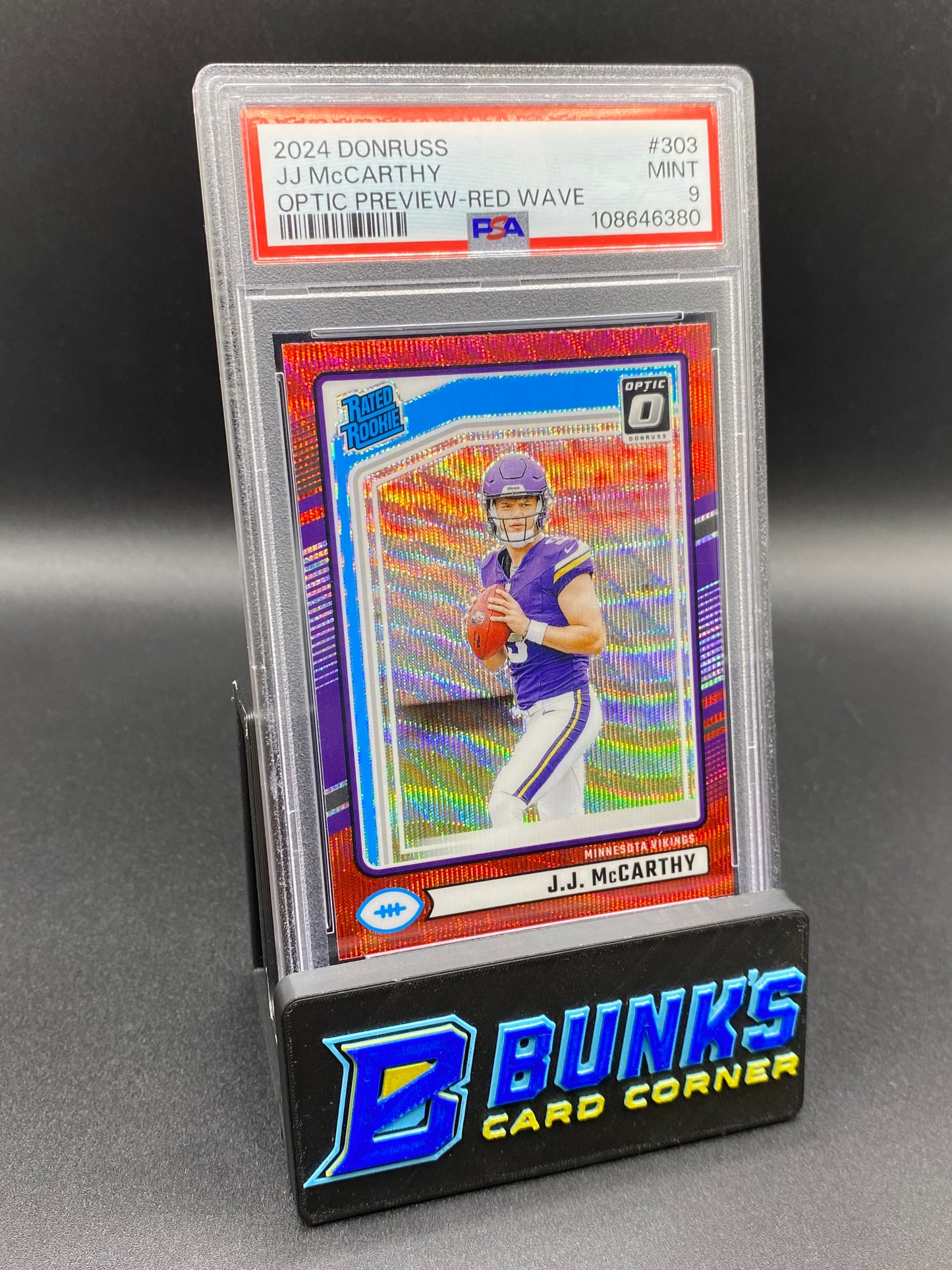 2024 JJ McCarthy Optic Preview Red Wave PSA 9