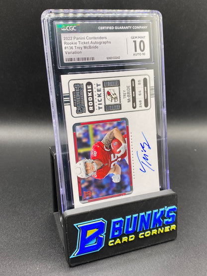 2022 Trey McBride Variation Auto Ticket CGC 10/10