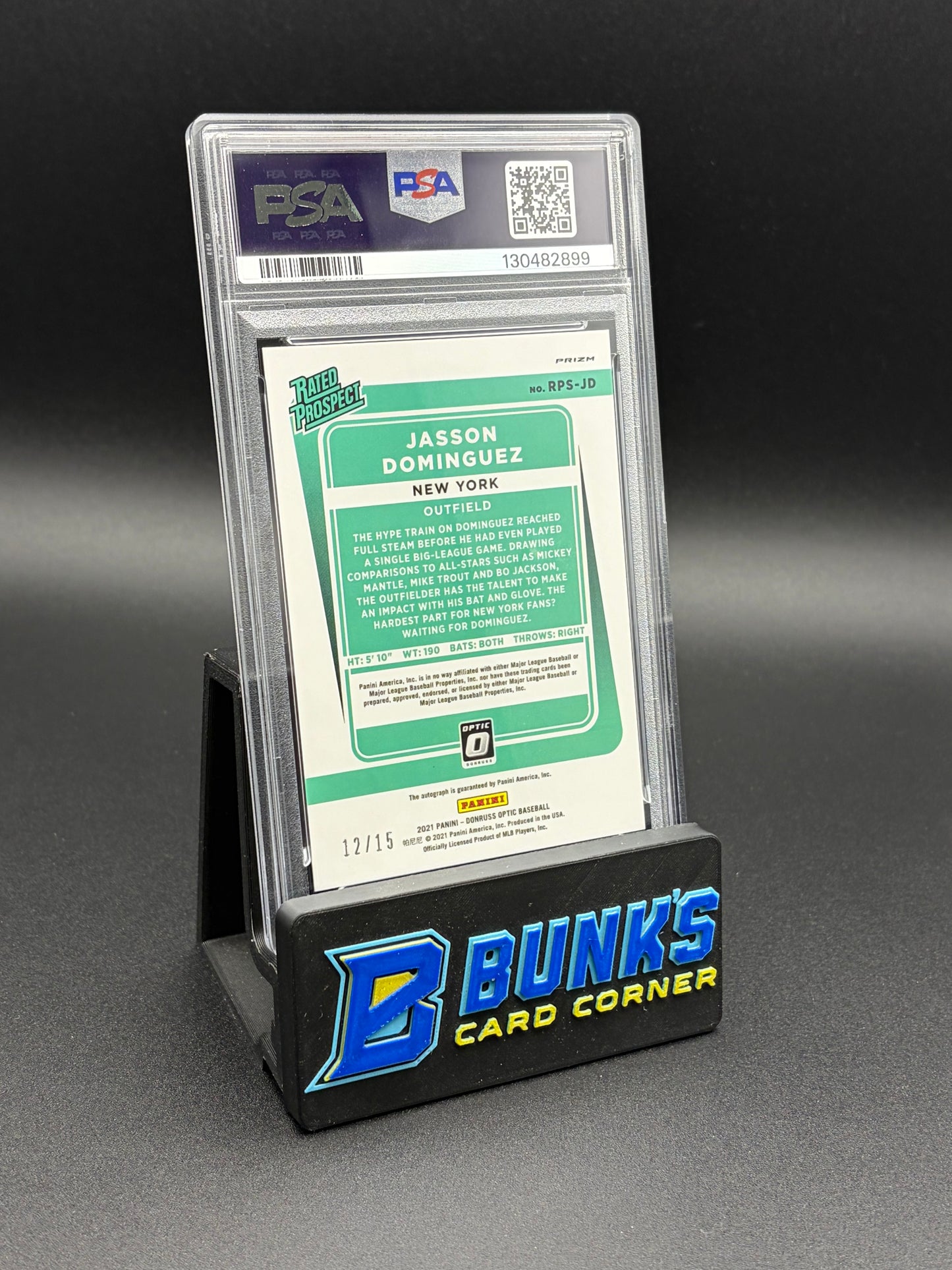 2021 Jasson Dominguez Green Stars Donruss Optic PSA AU Auto 8 12/15