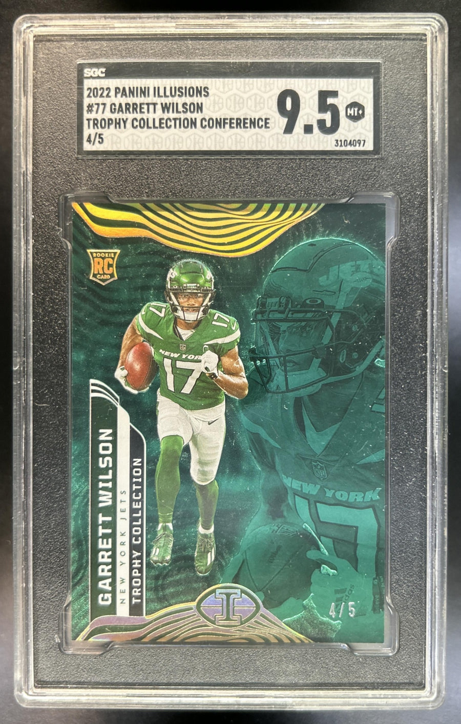 Garrett Wilson 2022 Panini Illusions #77 Trophy Collection Emerald RC 4/5 Jets SGC 9.5