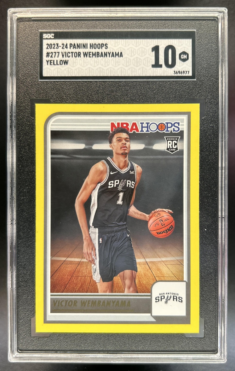 Victor Wembanyama 2023-24 Panini Hoops #277 Yellow RC Spurs SGC 10