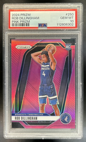 Rob Dillingham 2024-25 Panini Prizm #250 Pink 90/249 RC Timberwolves PSA 10