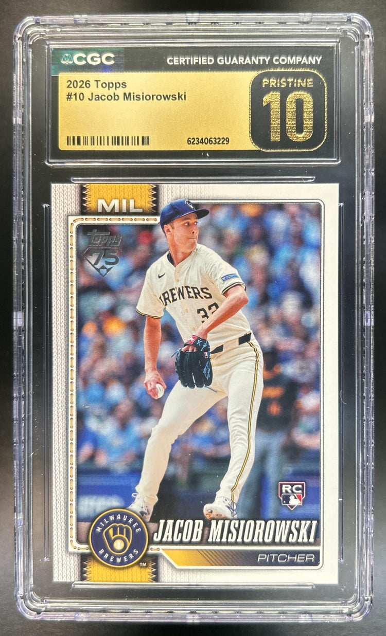 Jacob Misiorowski 2026 Topps Series 1 #10 RC Brewers CGC Pristine 10