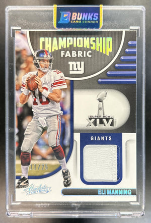 Eli Manning 2022 Panini Absolute #CF-7 Championship Fabric Holo Silver 11/25 MEM Giants