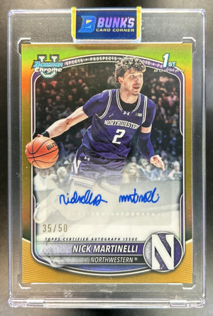 Nick Martinelli 2025-26 Bowman #CPA-NM Chrome Auto Gold Refractor 35/50 1st Prospect Wildcats