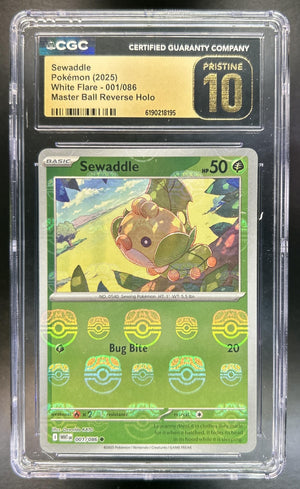 Sewaddle White Flare #001/086 Reverse Holo Master Ball Common CGC Pristine 10