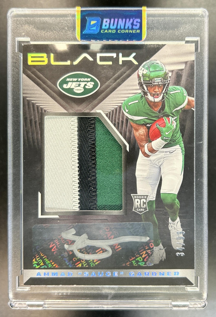 Ahmad "Sauce" Gardner 2022 Panini Black #231 Silver 34/99 MEM Auto RC Jets