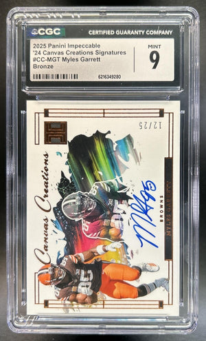 Myles Garrett 2025 Panini Impeccable Canvas Creations Signatures Bronze Auto 12/25 MEM Browns CGC 9