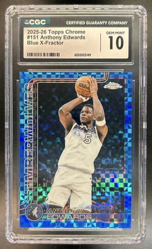 Anthony Edwards 2025-26 Topps Chrome #151 Blue X-Fractor Timberwolves CGC 10