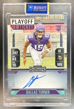 Dallas Turner 2024 Panini Contenders #123 Rookie Ticket RPS Auto Playoff 8/149 RC Vikings