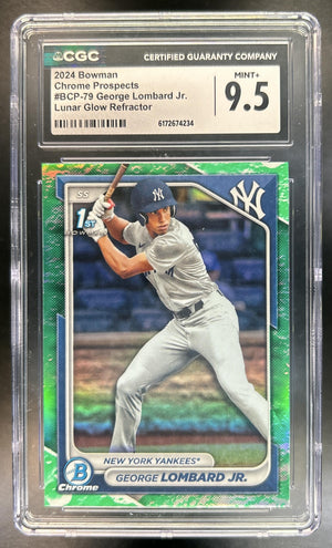 George Lombard Jr. 2024 Bowman #BCP-79 Chrome Lunar Glow Refractor 1st Prospect Yankees CGC 9.5