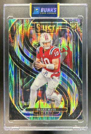 Drake Maye 2024 Panini Select #113 Premier Black and Gold Prizm Shock RC Patriots