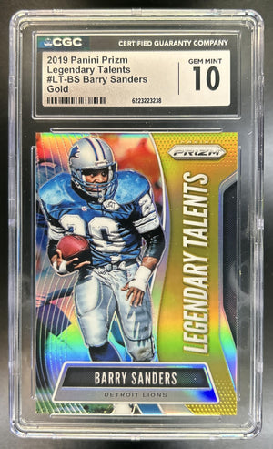 Barry Sanders 2019 Panini Prizm #LT-BS Legendary Talents Prizms Gold 1/10 Lions CGC 10