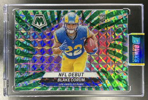 Blake Corum 2024 Panini Mosaic #278 Green Swirl 1/13 RC NFL Debut Rams
