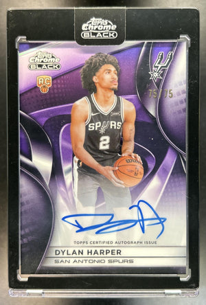 Dylan Harper 2025-26 Topps Chrome Black #RA-DH Rookie Auto Purple Refractor 75 RC Spurs