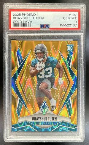 Bhayshul Tuten 2025 Panini Phoenix #197 Silver Lava Prizm RC Jaguars 8/10 PSA 10 *Population 1*