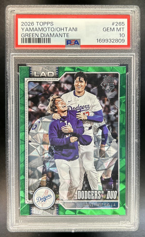Ohtani/Yamamoto 2026 Topps #265 Green Diamante 54/99 Dodgers PSA 10