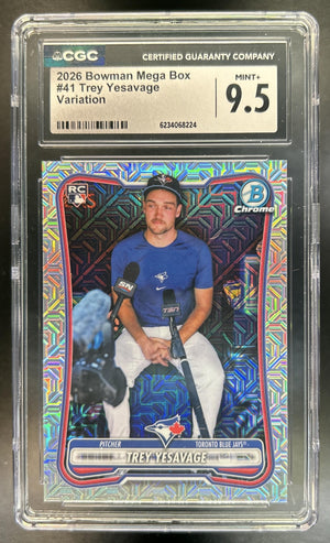 Trey Yesavage 2026 Bowman Mega Box #41 Image Variations RC VAR Blue Jays CGC 9.5