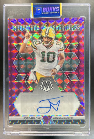 Jordan Love 2023 Panini Mosaic #SS-JL Showtime Signatures Purple 12/49 Auto Packers