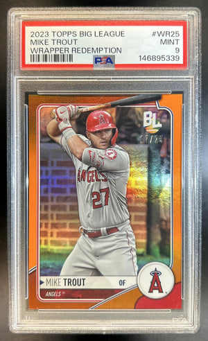 Mike Trout 2023 Topps Big League Wrapper Redemption #WR-25 Orange Foil 17 Angels PSA 9