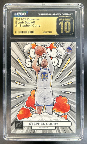 Stephen Curry 2023-24 Panini Donruss #1 Bomb Squad Warriors CGC 10
