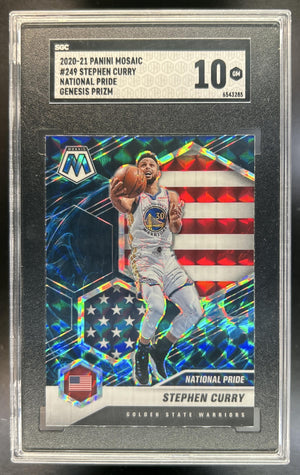 Stephen Curry 2020-21 Panini Mosaic #249 Genesis National Pride Warriors SGC 10