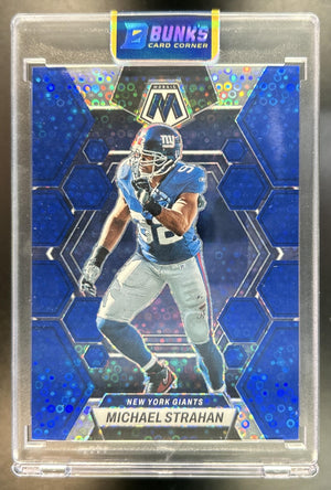 Michael Strahan 2023 Panini Mosaic #182 Blue No Huddle Mosaic Prizm 19/75 Giants